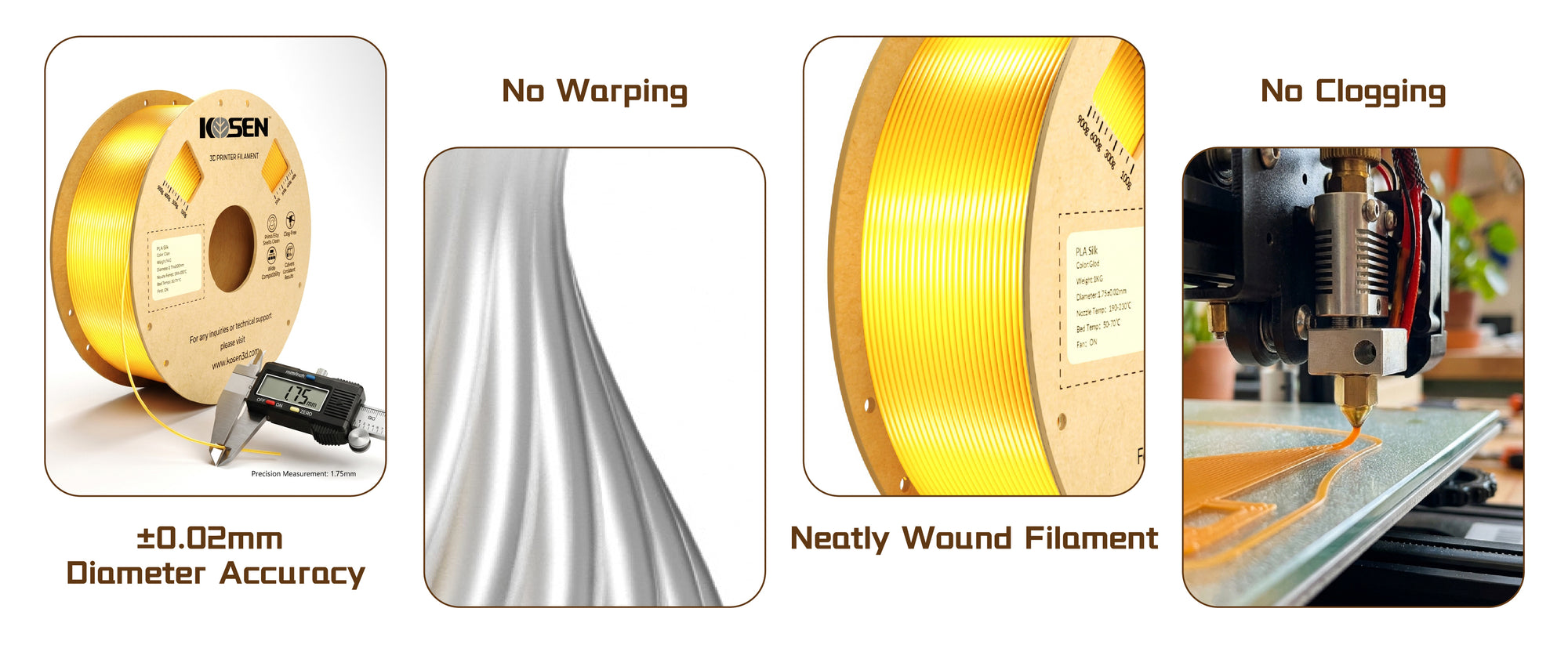 KOSEN PLA-Silk 1.75mm Single Color 3D Filament 1KG